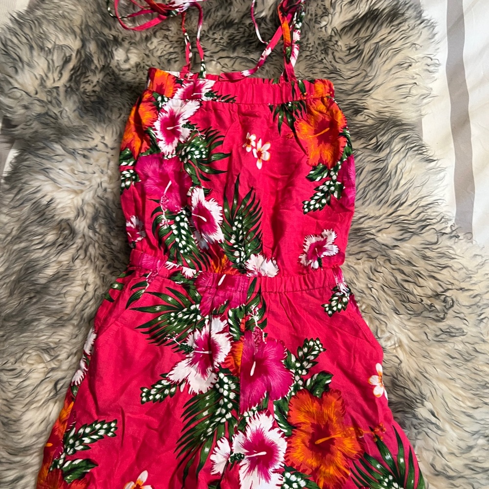 Pink Tropical Floral Girls Hawaiian Romper NWT